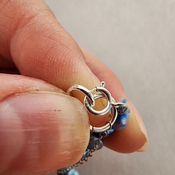 Sterling 925 Blue Pearl Necklace Choker coquette fairy Blue Solar Quartz In Box - Picture 7 of 9